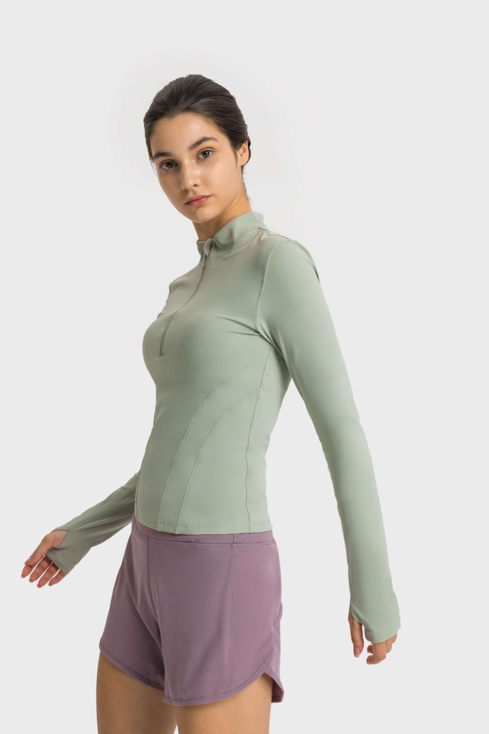 Millennia Half Zip Thumbhole Sleeve Sports Top - All Mine Now Clothing