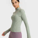 Millennia Half Zip Thumbhole Sleeve Sports Top - All Mine Now Clothing