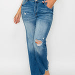 bytos Full Size Raw Hem Distressed Mid Rise Straight Jeans - All Mine Now Clothing