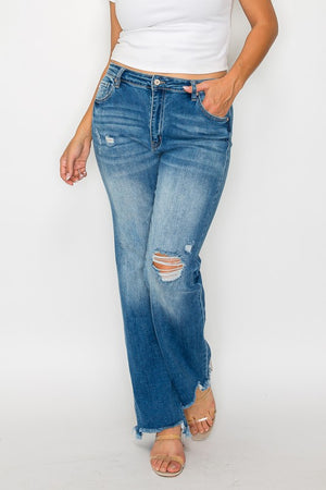 bytos Full Size Raw Hem Distressed Mid Rise Straight Jeans - All Mine Now Clothing