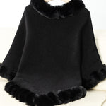 Fuzzy Trim Texture Three-Quarter Sleeve Poncho - All Mine Now Clothing