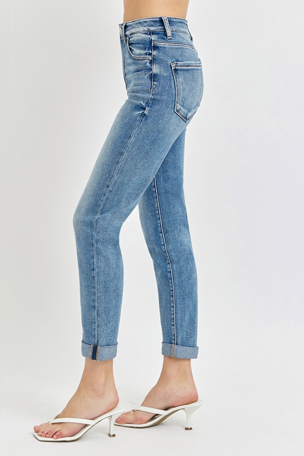 Risen Full Size High Rise Cropped Roll Up Jeans Trendsi