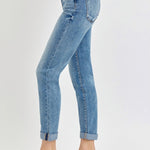 Risen Full Size High Rise Cropped Roll Up Jeans Trendsi