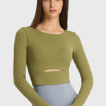 Millennia Cutout Long Sleeve Cropped Sports Top - All Mine Now Clothing