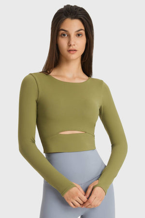 Millennia Cutout Long Sleeve Cropped Sports Top - All Mine Now Clothing