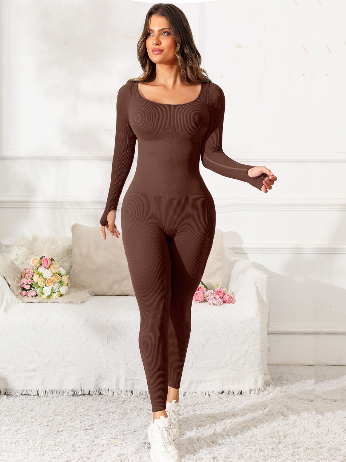 Scoop Neck Long Sleeve Active Jumpsuit - All Mine Now Clothing