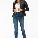 Snobbish PU Leather Biker Jacket with Side Zip Pockets - All Mine Now Clothing