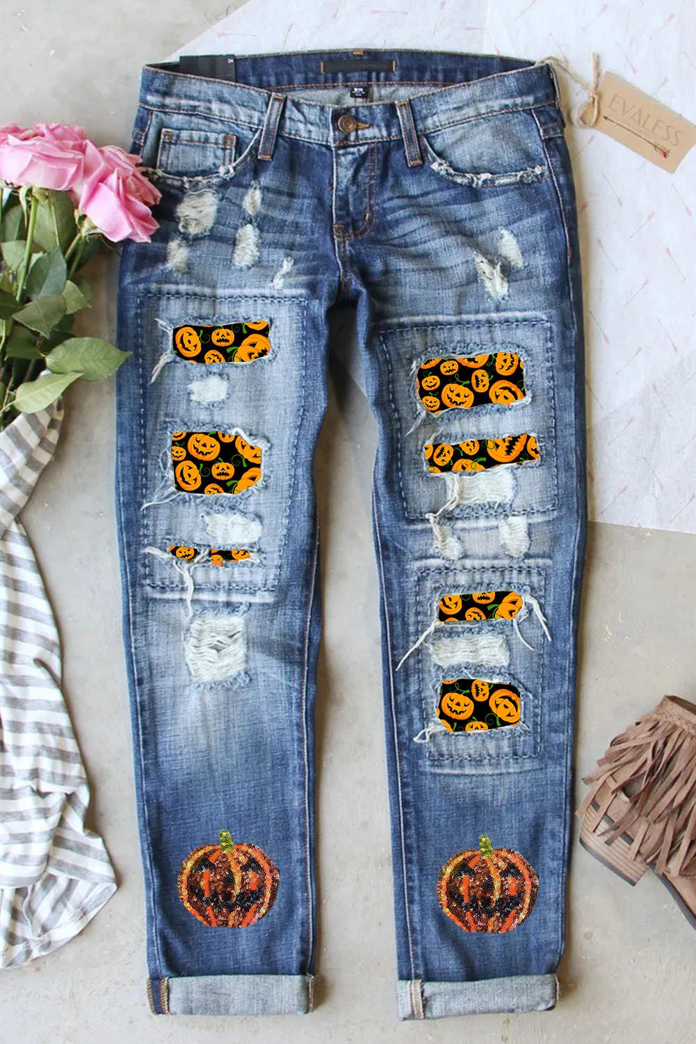 Pumpkin Distressed Straight Jeans Trendsi