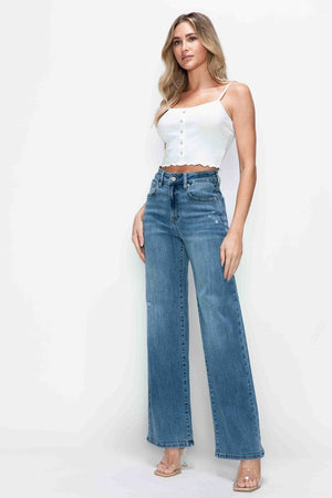 bytos Full Size High Rise Wide Leg Jeans with Pockets Trendsi