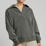 Umgee Johnny Collar Dropped Shoulder Sweatshirt - All Mine Now Clothing