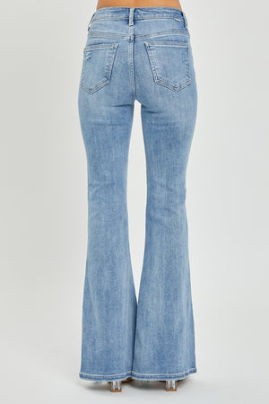 Risen Full Size High Rise Frayed Hem Flare Jeans - All Mine Now Clothing