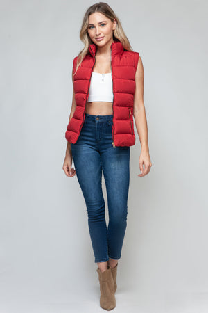 Snobbish Zip Up Turtleneck Vest with Pockets Trendsi