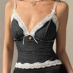 Devine Lace Detail Polka Dot V-Neck Cami