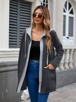 Drawstring Long Sleeve Hooded Jacket - All Mine Now Clothing