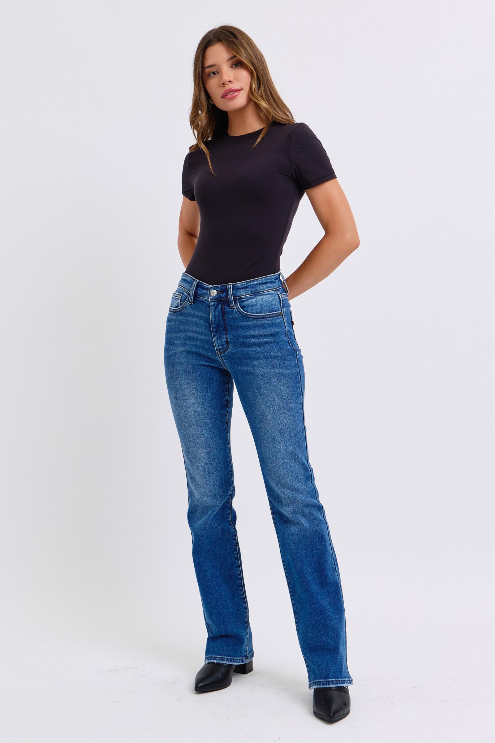 Judy Blue Full Size Run Mid-Rise Bootcut Jeans with Thermal Lining Trendsi