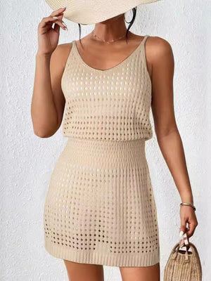 Openwork V-Neck Sleeveless Cover Up Dress - All Mine Now Clothing