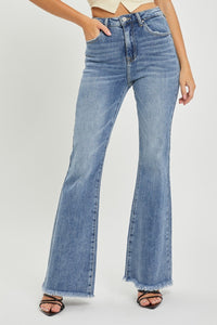 RISEN Full Size High Waist Raw Hem Flare Jeans - All Mine Now Clothing