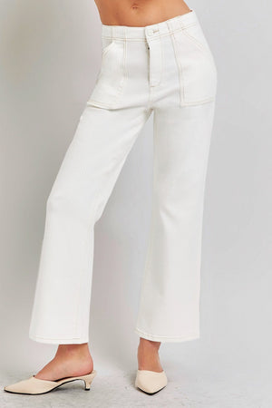 RISEN High Rise Ankle Flare Jeans with Patch Pockets Trendsi