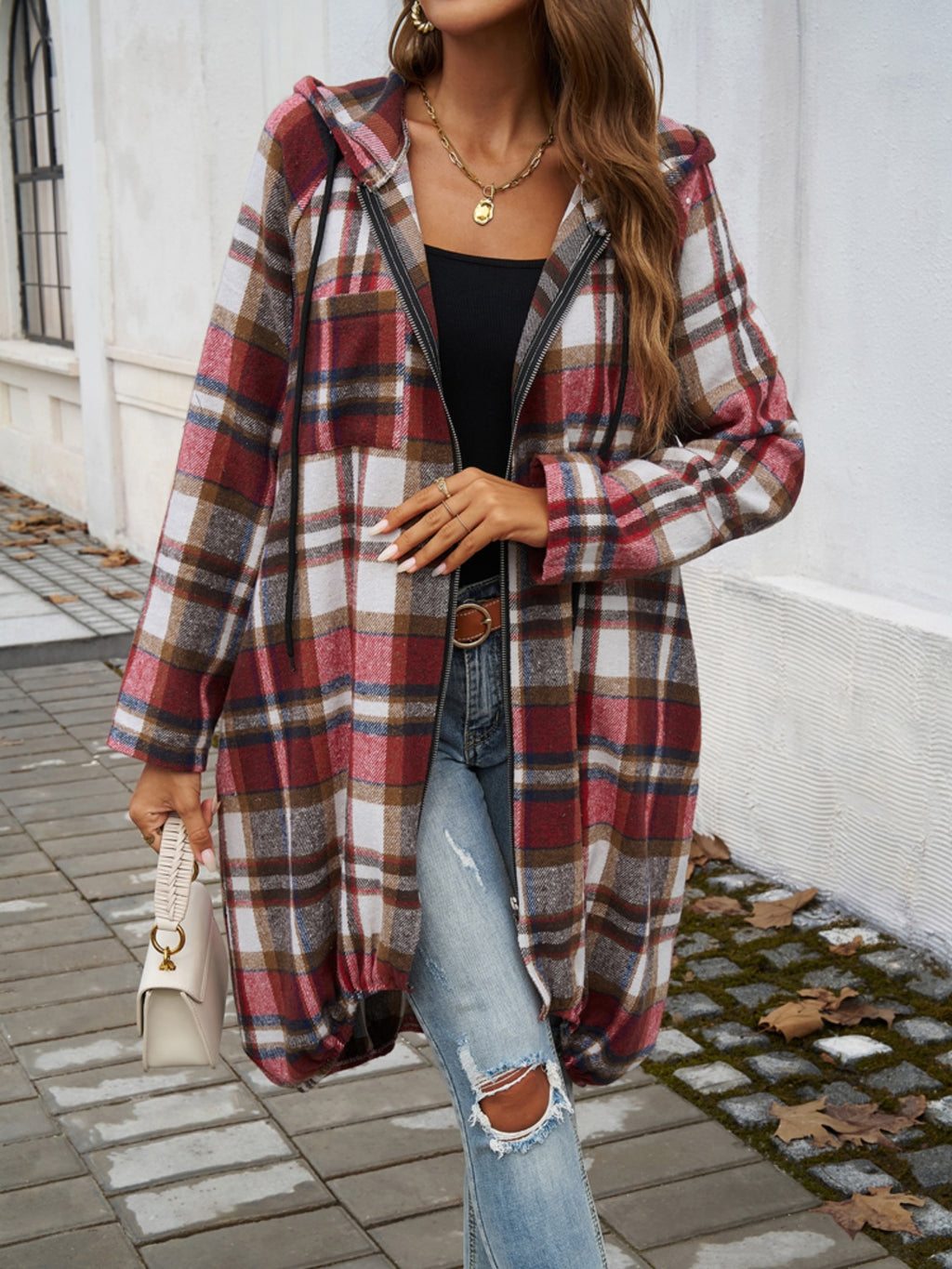 Devine Plaid Zip Up Hooded Coat - All Mine Now Clothing