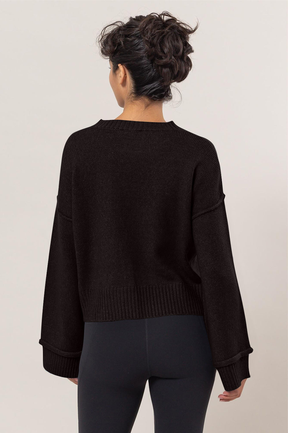 HYFVE Round Neck Dropped Shoulder Ribbed Sweater - All Mine Now Clothing