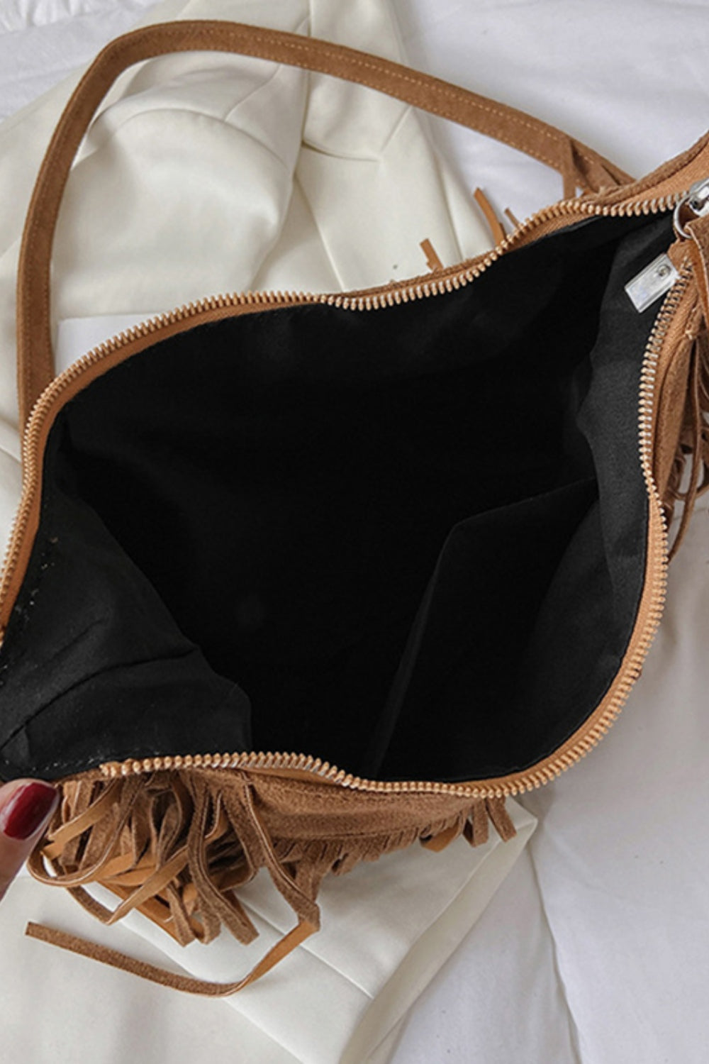 Suede Fringe Adjustable Strap Shoulder Bag - All Mine Now Clothing