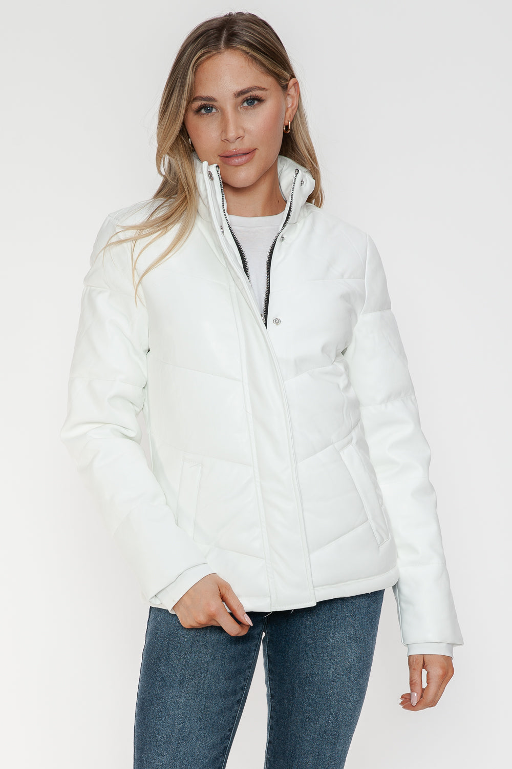 Snobbish Pocketed Zip Up Turtleneck Puffer Jacket - All Mine Now Clothing