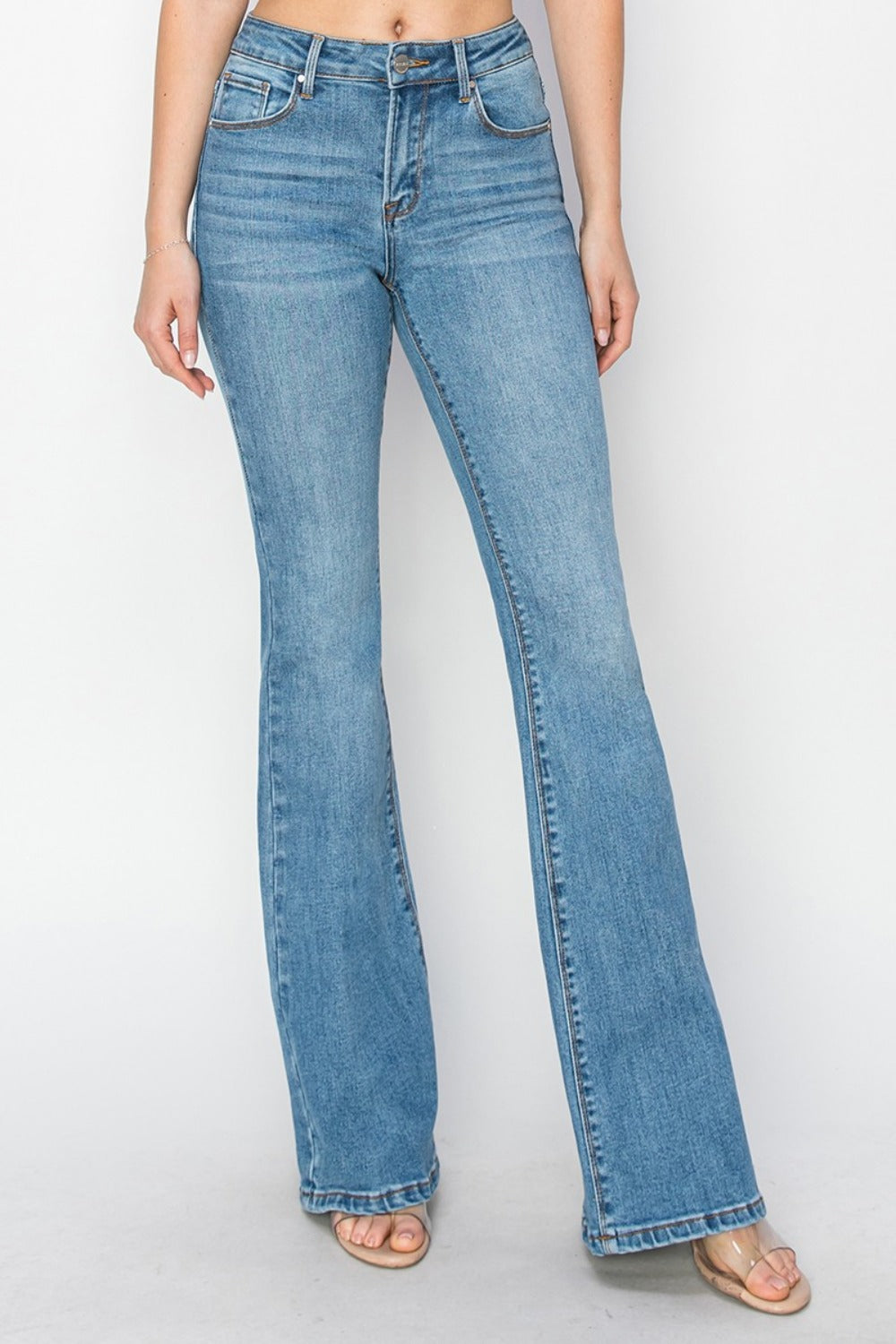 RISEN Mid Rise Flare Jeans with Pockets - All Mine Now Clothing