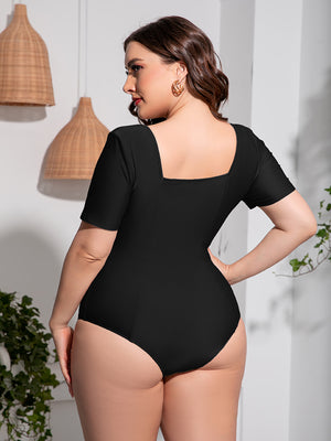 Plus Size Scoop Neck Short Sleeve One-Piece Swimsuit - All Mine Now Clothing