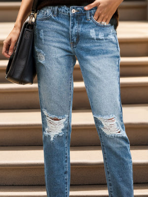 Distressed Raw Hem Jeans with Pockets - All Mine Now Clothing