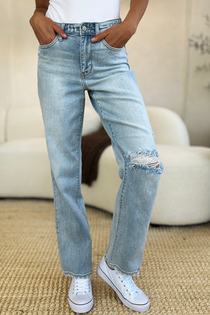 Judy Blue Full Size High Waist Distressed Straight Jeans - All Mine Now Clothing