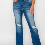 bytos Full Size Raw Hem Distressed High Rise Bootcut Jeans Trendsi