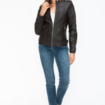 Snobbish PU Leather Biker Jacket with Side Zip Pockets - All Mine Now Clothing