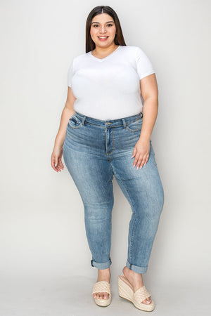 Judy Blue Full Size Cuffed Hem Slim Jeans Trendsi