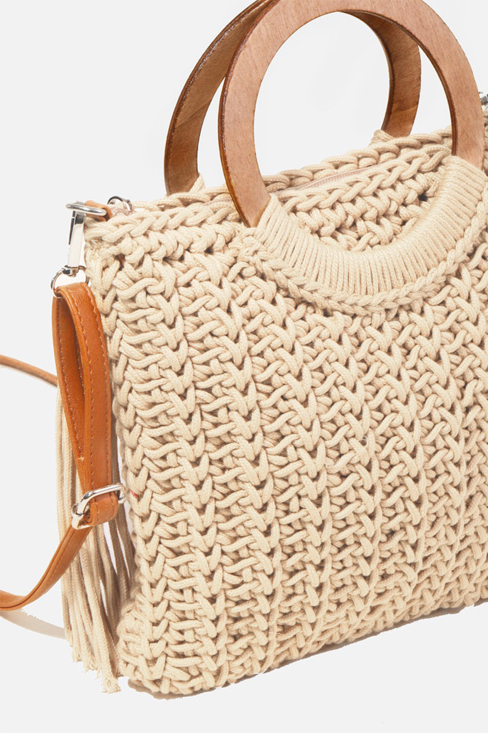 Fame Crochet Knit Convertible Tote Bag with Tassel - All Mine Now Clothing