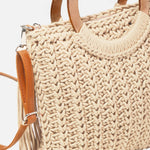 Fame Crochet Knit Convertible Tote Bag with Tassel - All Mine Now Clothing