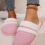 Contrast Faux Fur Round Toe Slippers