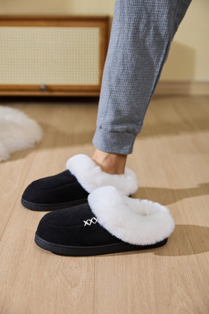 Fluff Trim Round Toe Flat Slippers - All Mine Now Clothing