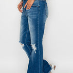 bytos Full Size Raw Hem Distressed High Rise Bootcut Jeans Trendsi