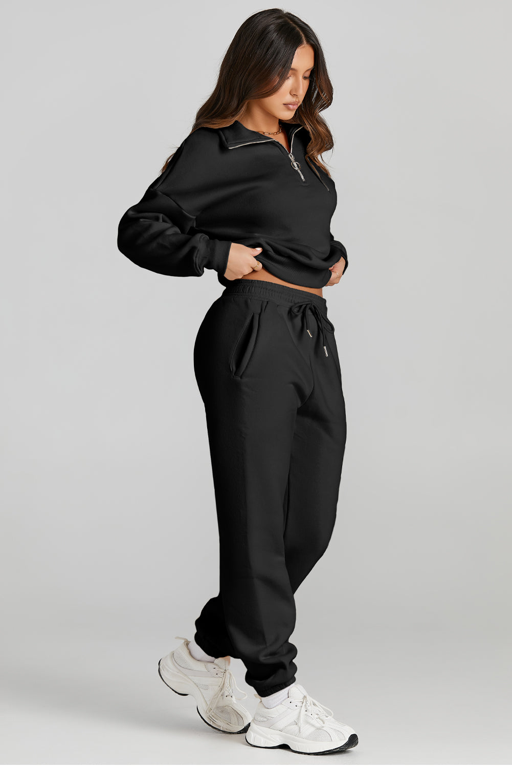 Quarter Zip Top and Drawstring Pants Active Set - All Mine Now Clothing