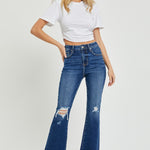 RISEN High Rise Distressed Crop Flare Jeans - All Mine Now Clothing