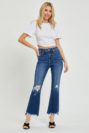 RISEN High Rise Distressed Crop Flare Jeans - All Mine Now Clothing