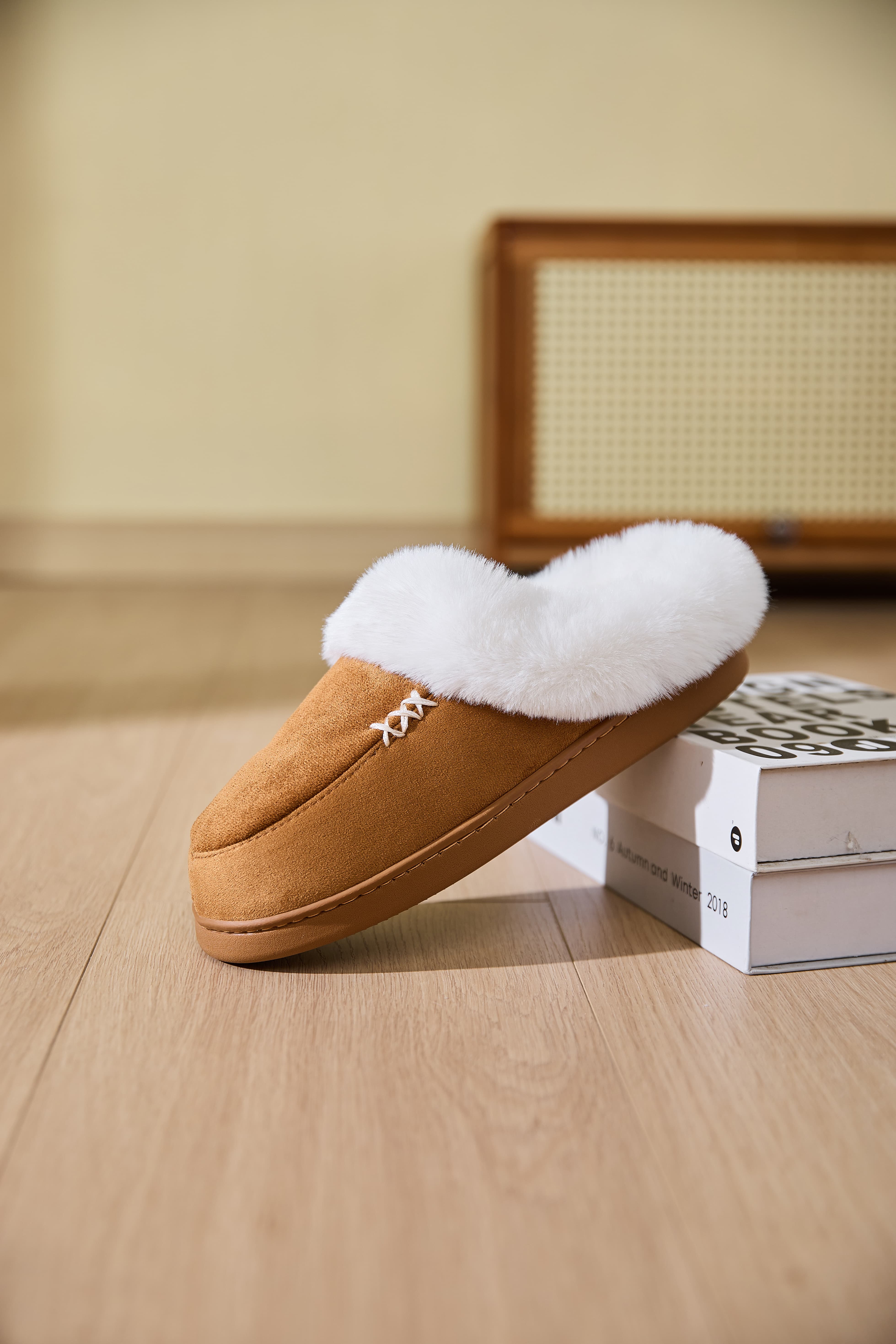 Fluff Trim Round Toe Flat Slippers - All Mine Now Clothing