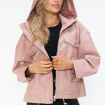 How Dare U Drawstring Hem PU Leather Zip Up Jacket - All Mine Now Clothing