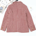 Houndstooth Collared Neck Double-Breasted Blazer Trendsi