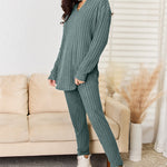 Basic Bae Full Size Notched Long Sleeve Top and Pants Set - All Mine Now Clothing