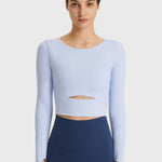 Millennia Cutout Long Sleeve Cropped Sports Top - All Mine Now Clothing