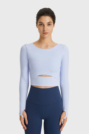 Millennia Cutout Long Sleeve Cropped Sports Top - All Mine Now Clothing