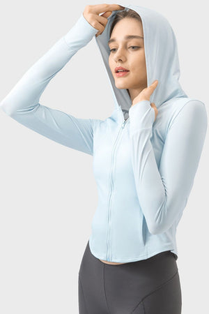 Millennia Pocketed Zip Up Hooded Long Sleeve Active Outerwear - All Mine Now Clothing