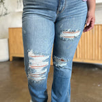 Judy Blue Full Size Distressed Raw Hem Bootcut Jeans - All Mine Now Clothing