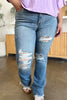 Judy Blue Full Size Distressed Raw Hem Bootcut Jeans - All Mine Now Clothing